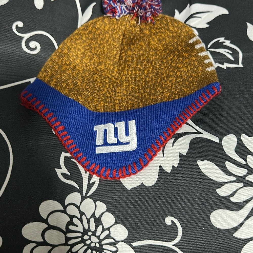 NY Giant Kids' Blue and Brown Knit Beanie